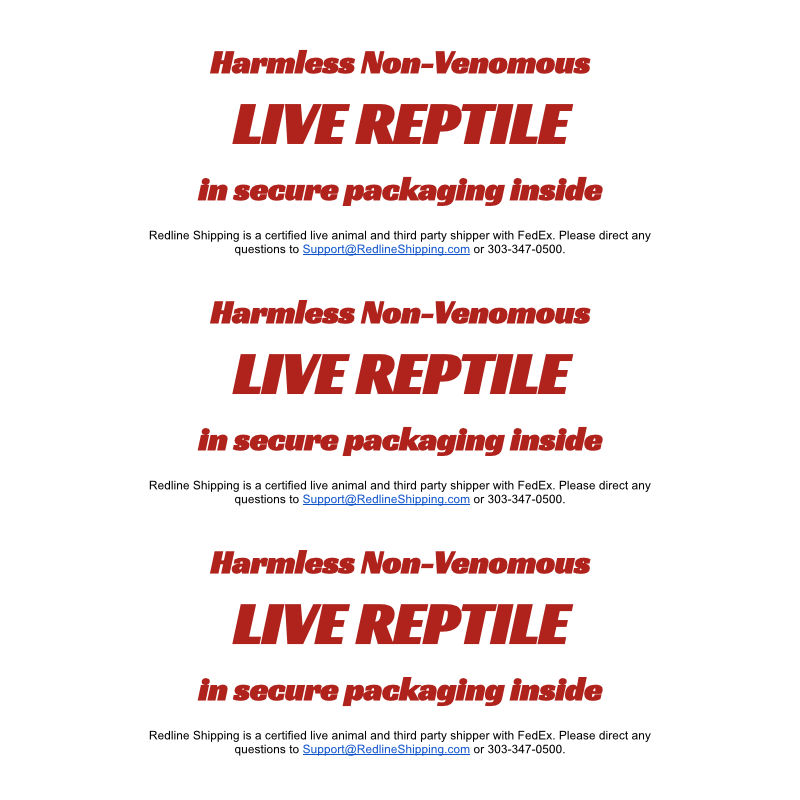 Live Reptile Labels - 3 per Page - For the INSIDE of your box